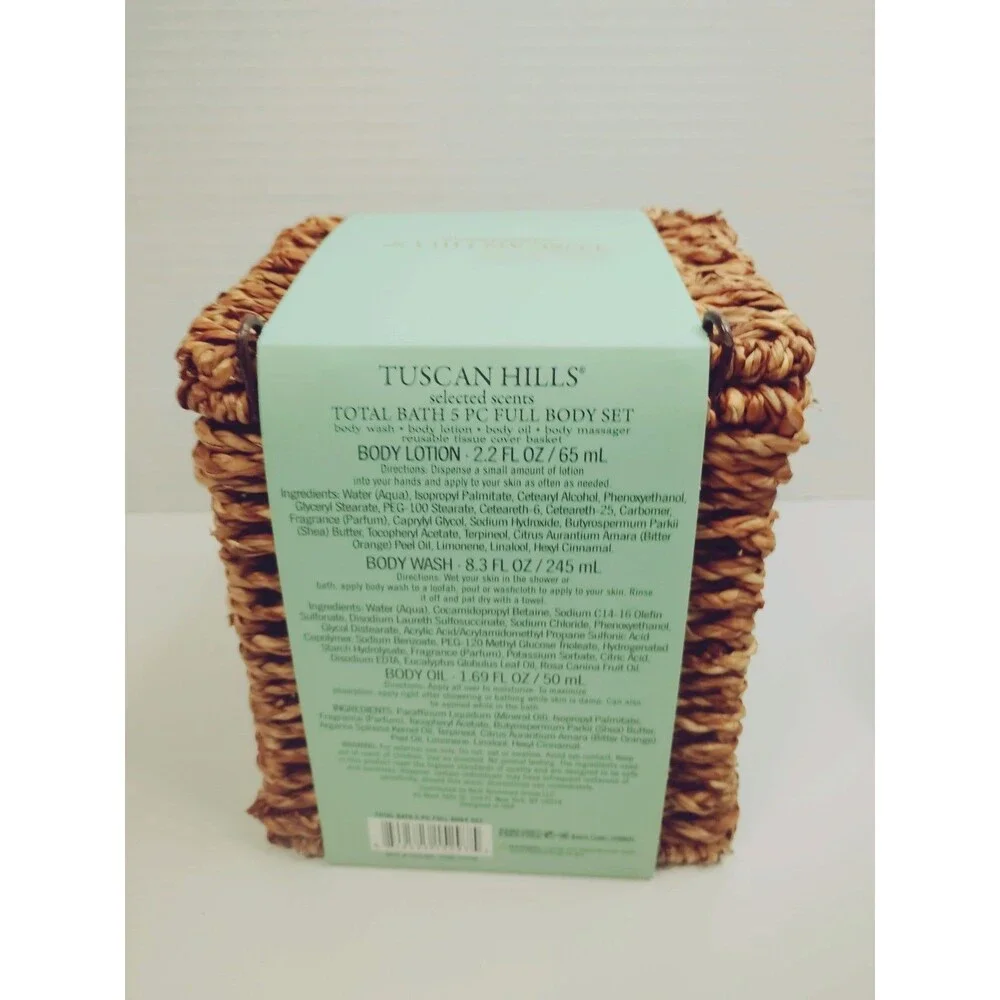 Tuscan Hills Selected Scents Eucalyptus & Rosehip 5pc Bath Set Reusable Basket
